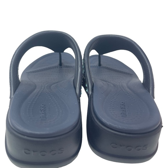 CROCS Women’s Size 6 Boca Medallion Wedge Flip Flop Sandals Navy - Picture 4 of 8